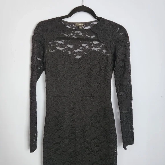 ⭕️ PRICE FIRM Express Size XS Black Lace Floral Midi Dress - Picture 5 of 12